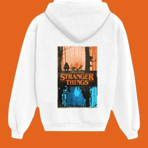 IvırZıvır----Unisex Beyaz Stranger Things Baskılı Sweatshirt