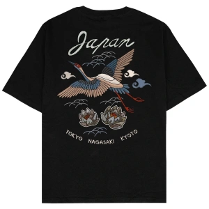Japan Crane Siyah Oversize Unisex T-shirt