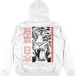 Japan Tiger Beyaz Oversize Unisex Kapüşonlu Sweatshirt Hoodie