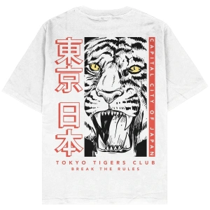 Japan Tiger Beyaz Oversize Unisex T-shirt