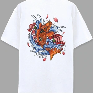 Japanese Fish Beyaz Oversize Unisex T-shirt