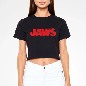 Jaws Siyah Crop Top Tişört