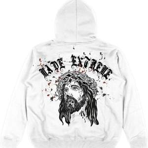 Jesus V2 Beyaz Oversize Unisex Kapüşonlu Sweatshirt Hoodie