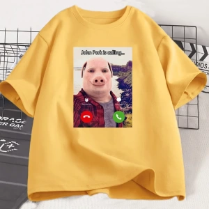 John Domuz Arıyor T Shirt Komik Grafik Tee Üst Büyük Boy Pamuk Mizah Domuz Meme Tasarım Erkek 2855