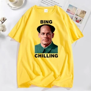 John Xina Bing Chilling John Cena Vintage T Shirt erkekler siyah pamuk günlük T-shirt yaz kıs 2941
