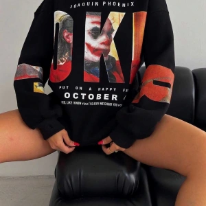 Joker Renkli Oversize Bisiklet Yaka Pamuklu Sweatshirt Beyaz
