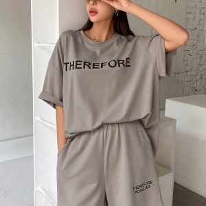 Kadın 2Lİ TAKIM OVERSİZE Trend T-shirt Şort Model 4933