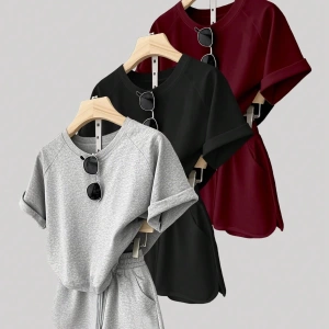 Kadın 2Lİ TAKIM OVERSİZE Trend T-shirt Şort Model 4963