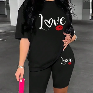 Kadın 2Lİ TAKIM OVERSİZE Trend T-shirt Şort Model 4978