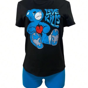 Kadın 2Lİ TAKIM OVERSİZE Trend T-shirt Şort Model 4987