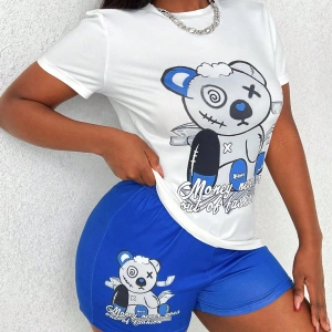 Kadın 2Lİ TAKIM OVERSİZE Trend T-shirt Şort Model 5025