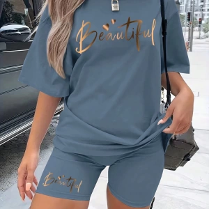 Kadın 2Lİ TAKIM OVERSİZE Trend T-shirt Şort Model 5039