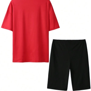 Kadın 2Lİ TAKIM OVERSİZE Trend T-shirt Şort Model 5050