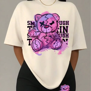 Kadın 2Lİ TAKIM OVERSİZE Trend T-shirt Şort Model 5052