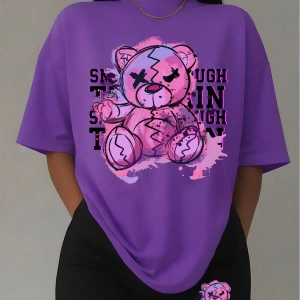 Kadın 2Lİ TAKIM OVERSİZE Trend T-shirt Şort Model 5052