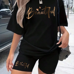 Kadın 2Lİ TAKIM OVERSİZE Trend T-shirt Şort Model 5058