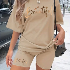 Kadın 2Lİ TAKIM OVERSİZE Trend T-shirt Şort Model 5058