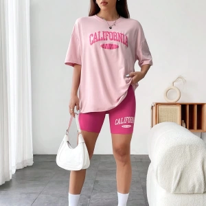 Kadın 2Lİ TAKIM OVERSİZE Trend T-shirt Şort Model 5074