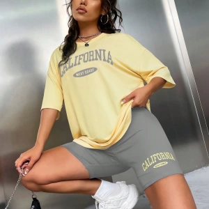 Kadın 2Lİ TAKIM OVERSİZE Trend T-shirt Şort Model 5076