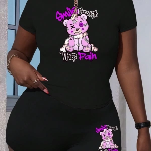 Kadın 2Lİ TAKIM OVERSİZE Trend T-shirt Şort Model 5079
