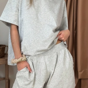 Kadın 2Lİ TAKIM OVERSİZE Trend T-shirt Şort Model 5091