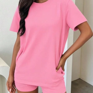 Kadın 2Lİ TAKIM OVERSİZE Trend T-shirt Şort Model 5091