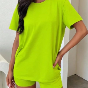 Kadın 2Lİ TAKIM OVERSİZE Trend T-shirt Şort Model 5091