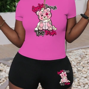 Kadın 2Lİ TAKIM OVERSİZE Trend T-shirt Şort Model 5093