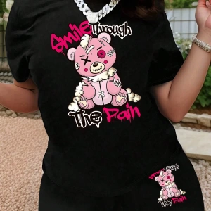 Kadın 2Lİ TAKIM OVERSİZE Trend T-shirt Şort Model 5093