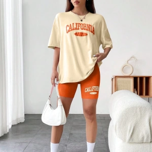 Kadın 2Lİ TAKIM OVERSİZE Trend T-shirt Şort Model 5096