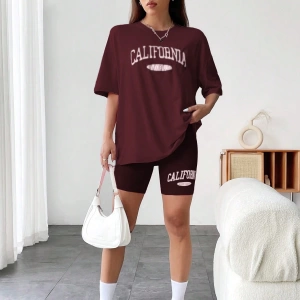 Kadın 2Lİ TAKIM OVERSİZE Trend T-shirt Şort Model 5096