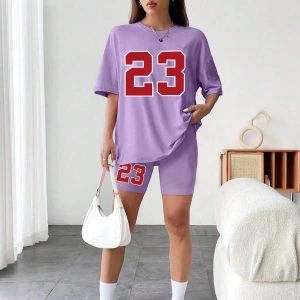 Kadın 2Lİ TAKIM OVERSİZE Trend T-shirt Şort Model 5103
