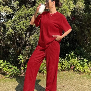 Kadın 2Lİ TAKIM OVERSİZE Trend T-shirt Şort Model 5108