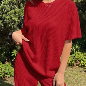 Kadın 2Lİ TAKIM OVERSİZE Trend T-shirt Şort Model 5108