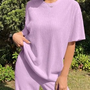 Kadın 2Lİ TAKIM OVERSİZE Trend T-shirt Şort Model 5108