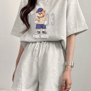 Kadın 2Lİ TAKIM OVERSİZE Trend T-shirt Şort Model 5112