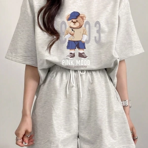 Kadın 2Lİ TAKIM OVERSİZE Trend T-shirt Şort Model 5112