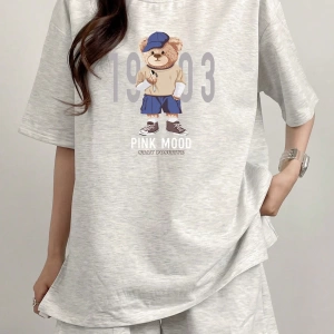 Kadın 2Lİ TAKIM OVERSİZE Trend T-shirt Şort Model 5112
