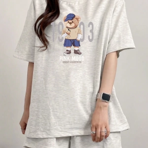 Kadın 2Lİ TAKIM OVERSİZE Trend T-shirt Şort Model 5112