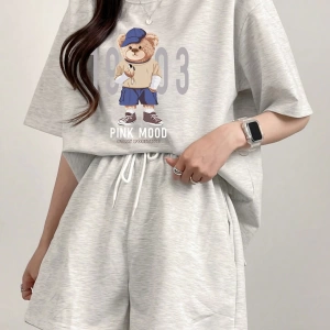 Kadın 2Lİ TAKIM OVERSİZE Trend T-shirt Şort Model 5112