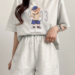 Kadın 2Lİ TAKIM OVERSİZE Trend T-shirt Şort Model 5112