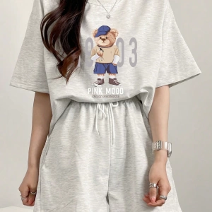 Kadın 2Lİ TAKIM OVERSİZE Trend T-shirt Şort Model 5112