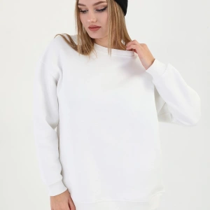 Kadın 3 İplik Bisiklet Yaka Uzun Kollu Beyaz