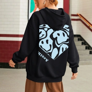 Kadın Aestheticism Baskılı Kapüşonlu Sweatshirt Siyah