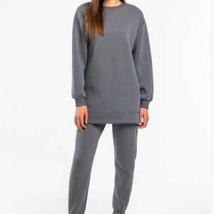 Kadın Antrasit Bisiklet Yaka 2 Iplik Polarlı Eşofman Takımı Cy84203