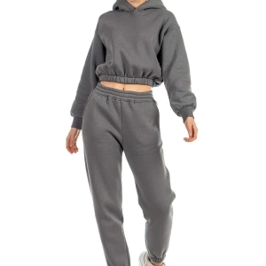 Kadın Antrasit Renkli Yüksek Bel Jogger Eşofman Takımı Cy84156