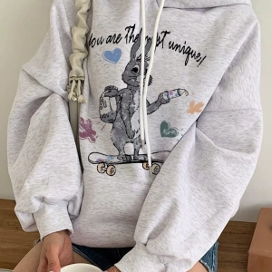 Kadın Basit Baskılı Kapüşonlu Sweatshirt, Siyah, Üç Çeyrek Kollu Üstler Model 5206