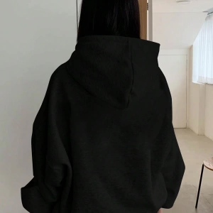 Kadın Basit Baskılı Kapüşonlu Sweatshirt, Siyah, Üç Çeyrek Kollu Üstler Model 5206