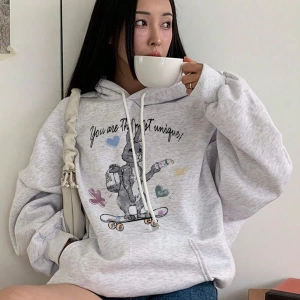 Kadın Basit Baskılı Kapüşonlu Sweatshirt, Siyah, Üç Çeyrek Kollu Üstler Model 5206