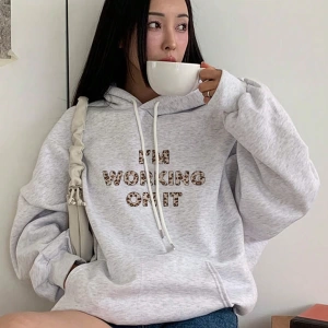Kadın Basit Baskılı Kapüşonlu Sweatshirt, Siyah, Üç Çeyrek Kollu Üstler Model 5206